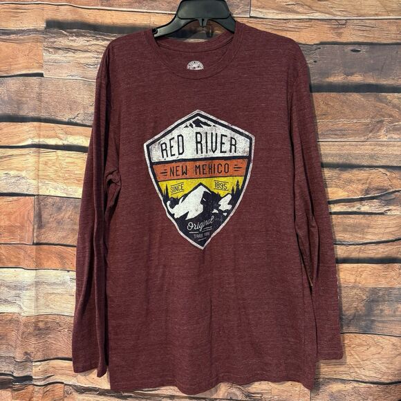 Red River New Mexico XL T-Shirt Men's Maroon Long Sleeve Retro Graphic Tee - Picture 1 of 7